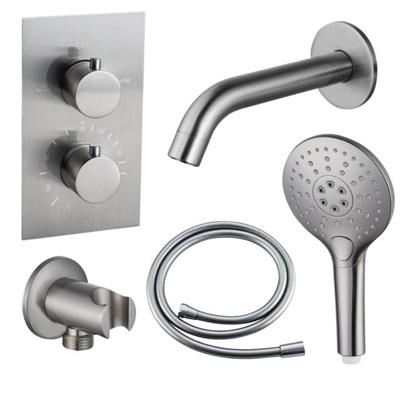 Fortifura Calvi Badkraan set - uitloop - 22cm inkortbaar - gladde slang - ronde handdouche - inbouwdeel - wandhouder - geborsteld RVS PVD SW542645/SW728177/SW1159493/SW1122512/SW799447 Fortifura Calvi Badkraan set - uitloop - 22cm inkortbaar - gladde slang - ronde handdouche - inbouwdeel - wandhouder - geborsteld RVS PVD SW542645/SW728177/SW1159493/SW1122512/SW799447