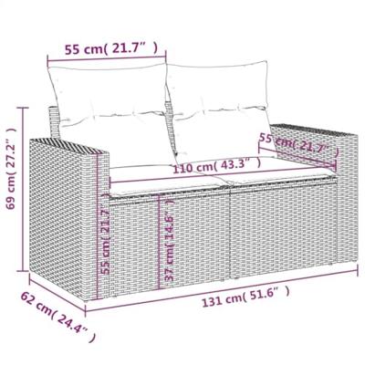 Tuinbank 2-zits met kussens poly rattan grijs Tuinbank 2-zits met kussens poly rattan grijs