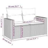 Tuinbank 2-zits met kussens poly rattan grijs - thumbnail