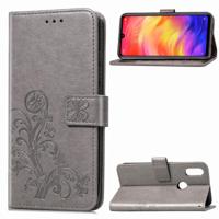 Lucky Clover ingedrukt bloemen patroon lederen draagtas voor Xiaomi Redmi opmerking 7 met houder & kaartsleuven & portemonnee & hand strap (grijs) - thumbnail