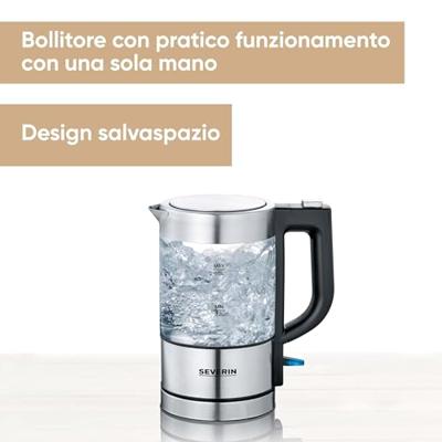 Severin 3472 Waterkoker Snoerloos, Oververhittingsbeveiliging Aantal/Volume: 0.5 l RVS (geborsteld), Zwart - thumbnail