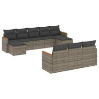 10-delige Loungeset met kussens poly rattan grijs - thumbnail