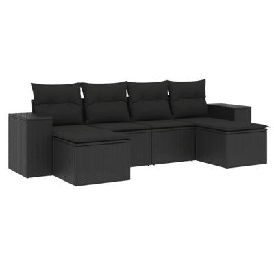 7-delige Loungeset met kussens poly rattan zwart