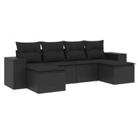 7-delige Loungeset met kussens poly rattan zwart - thumbnail