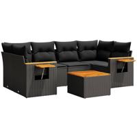 7-delige Loungeset met kussens poly rattan zwart - thumbnail