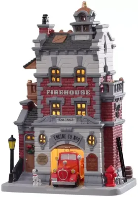 Lemax engine company no. 9 verlicht kersthuisje Caddington Village 2021