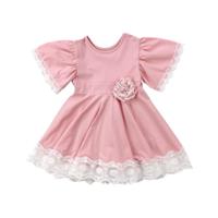 Meisjes Lace prinses jurk Trompetmouw driedimensionale bloem jurk Kid grootte: 80cm (roze) - thumbnail