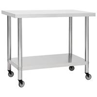 VidaXL Keukenwerktafel met wielen 100x30x85 cm roestvrij staal - thumbnail