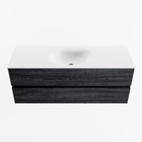 MONDIAZ VICA 130cm badmeubel onderkast Antracite 2 lades. Wastafel MOON midden 1 kraangat, kleur Talc. - thumbnail