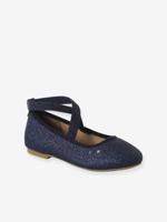 Elastische gekruiste ballerinas voor kinderen, kleuterschoolcollectie marineblauw - thumbnail