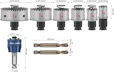 Bosch Accessories 2608594473 2608594473 Gatenzaagset 20 mm, 25 mm, 32 mm, 38 mm, 51 mm, 64 mm 1 stuk(s) Bosch Accessories 2608594473 2608594473 Gatenzaagset 20 mm, 25 mm, 32 mm, 38 mm, 51 mm, 64 mm 1 stuk(s)