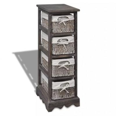 Opbergkast met 4 weefmanden hout bruin