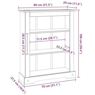 Boekenkast grenenhout met 3 planken Corona-stijl 80x29x100 cm