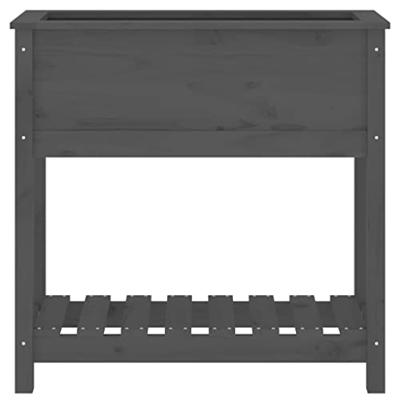 VidaXL Plantenbak met schap 82,5x34,5x81 cm massief grenenhout grijs