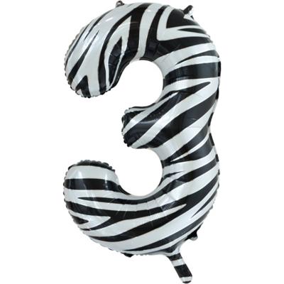 Folieballon Cijfer 3 Zebra (86cm)
