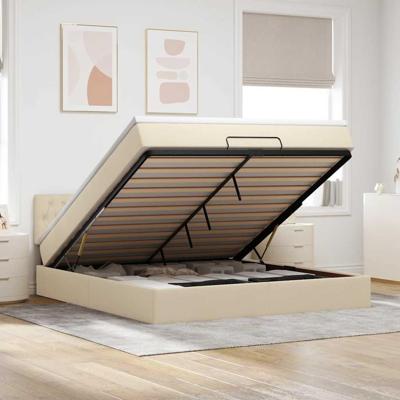Ottoman bed met matras en LED's 160x200cm stof crèmekleurig