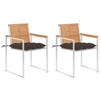 Tuinstoelen 2 st met kussens massief teakhout en staal - thumbnail