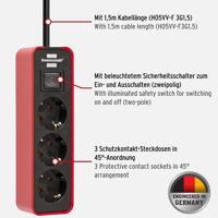 Brennenstuhl 1153230070 Stekkerdoos met schakelaar 3-voudig Rood/zwart Randaarde stekker 1 stuk(s) - thumbnail