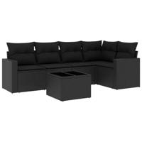6-delige Loungeset met kussens poly rattan zwart - thumbnail