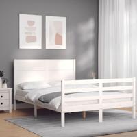 Bedframe met hoofdbord massief hout wit 140x200 cm - thumbnail