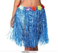 Hawaii Rokje Blauw Met Bloemen 55 cm - thumbnail