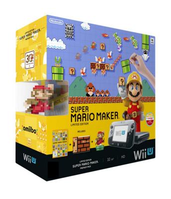 Nintendo Wii U Premium Pack (Black) + Super Mario Maker + Amiibo (boxed)