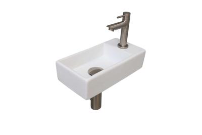 INK Versus Fonteinset - 36x18x9cm - wasbak links - porselein Glans wit/Brushed nickel 1805366