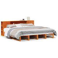 Bed met boekenkast zonder matras hout wasbruin 200x200 cm - thumbnail