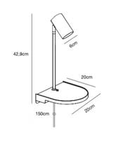 Bedlamp wandlamp met usb zwart en plankje &apos;Cody&apos; - thumbnail