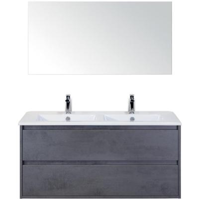 Porto Badmeubelset 120 cm - 2 Laden Beton Antraciet - Keramische Wastafel Wit Slim met Spiegel
