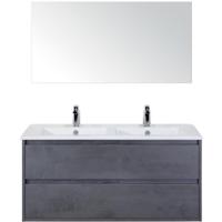 Porto Badmeubelset 120 cm - 2 Laden Beton Antraciet - Keramische Wastafel Wit Slim met Spiegel - thumbnail