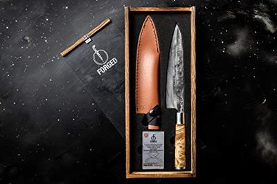 Forged VG10 koksmes, Ft 20,5 cm, met beschermhoes in leer - thumbnail