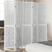 Kamerscherm met 5 panelen massief paulowniahout wit - thumbnail