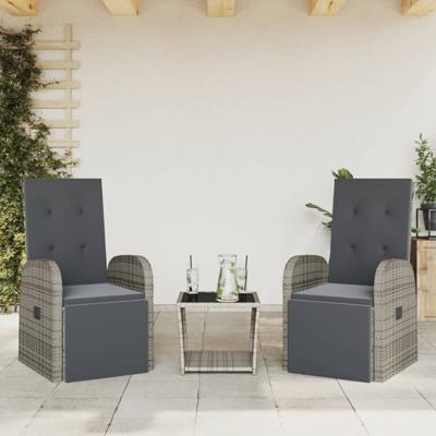 3-delige Tuinset met kussens poly rattan grijs