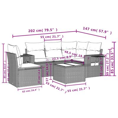 6-delige Loungeset met kussens poly rattan beige - thumbnail