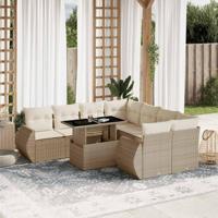 9-delige Loungeset met kussens poly rattan beige - thumbnail