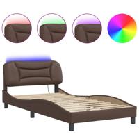 Bedframe met LED-verlichting kunstleer bruin 100x200 cm - thumbnail