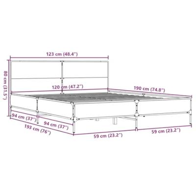 Bedframe bewerkt hout metaal bruin eikenkleur 120x190 cm