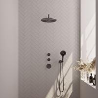 Gunmetal Carving thermostatische inbouwset met regendouche, handdouche en accessoires - thumbnail