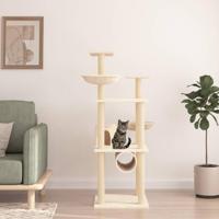 vidaXL Kattenmeubel met sisal krabpalen 141 cm crèmekleurig, kattenpaal, kattenboom, kattenkrabpaal, kattenhuis, kattenmeubel, kattenpalen - thumbnail