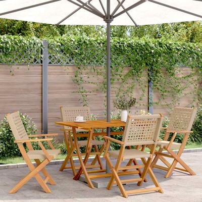 Tuinstoelen 6 st inklapbaar poly rattan en massief hout beige