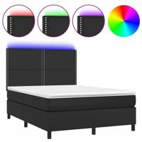 Boxspring met matras en LED kunstleer zwart 140x200 cm - thumbnail