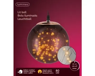 Lumineo micro led bal d18cm-80l grijs/klassiek warm