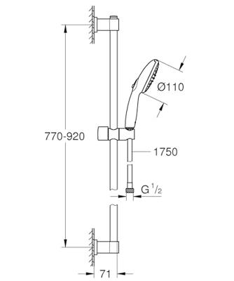 Doucheset met 2-straals douchekop, 90cm staaf en flexibele slang - GROHE Vitalio Start 110 26954001 - Waterbesparend - Chroom