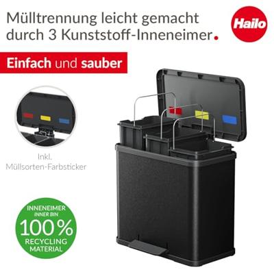 Hailo 0633-260 öko trio plus l pedaalemmer 3x9l zwart