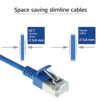 ACT Blauwe 0,25 meter LSZH U/FTP CAT6A datacenter slimline patchkabel snagless met RJ45 connectoren - thumbnail
