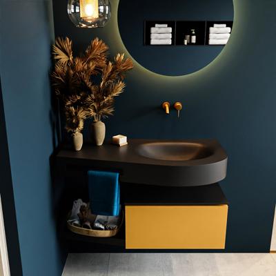 MONDIAZ RIVA 100cm badmeubel onderkast / planchet kleur Ocher met 1 lade. Wastafel DULCET rechts 0 kraangaten kleur Urban. MONDIAZ RIVA 100cm badmeubel onderkast / planchet kleur Ocher met 1 lade. Wastafel DULCET rechts 0 kraangaten kleur Urban.