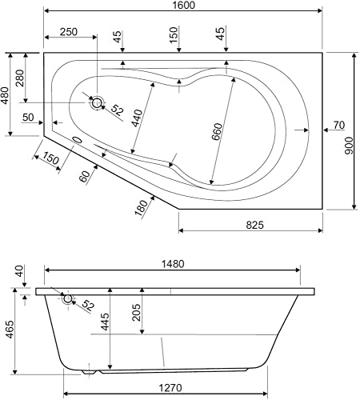 Ben Romero 2.0 inbouw hoekbad met ligzijde en hoek rechts 160x90cm wit acryl