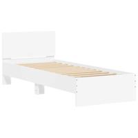 Bedframe met hoofdbord bewerkt hout wit 75x190 cm - thumbnail