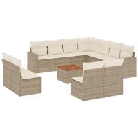 12-delige Loungeset met kussens poly rattan beige - thumbnail